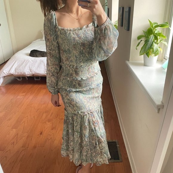 LoveShackFancy Floral Tiered Sabrina Long Sleeve Dress Size Medium - Picture 6 of 8